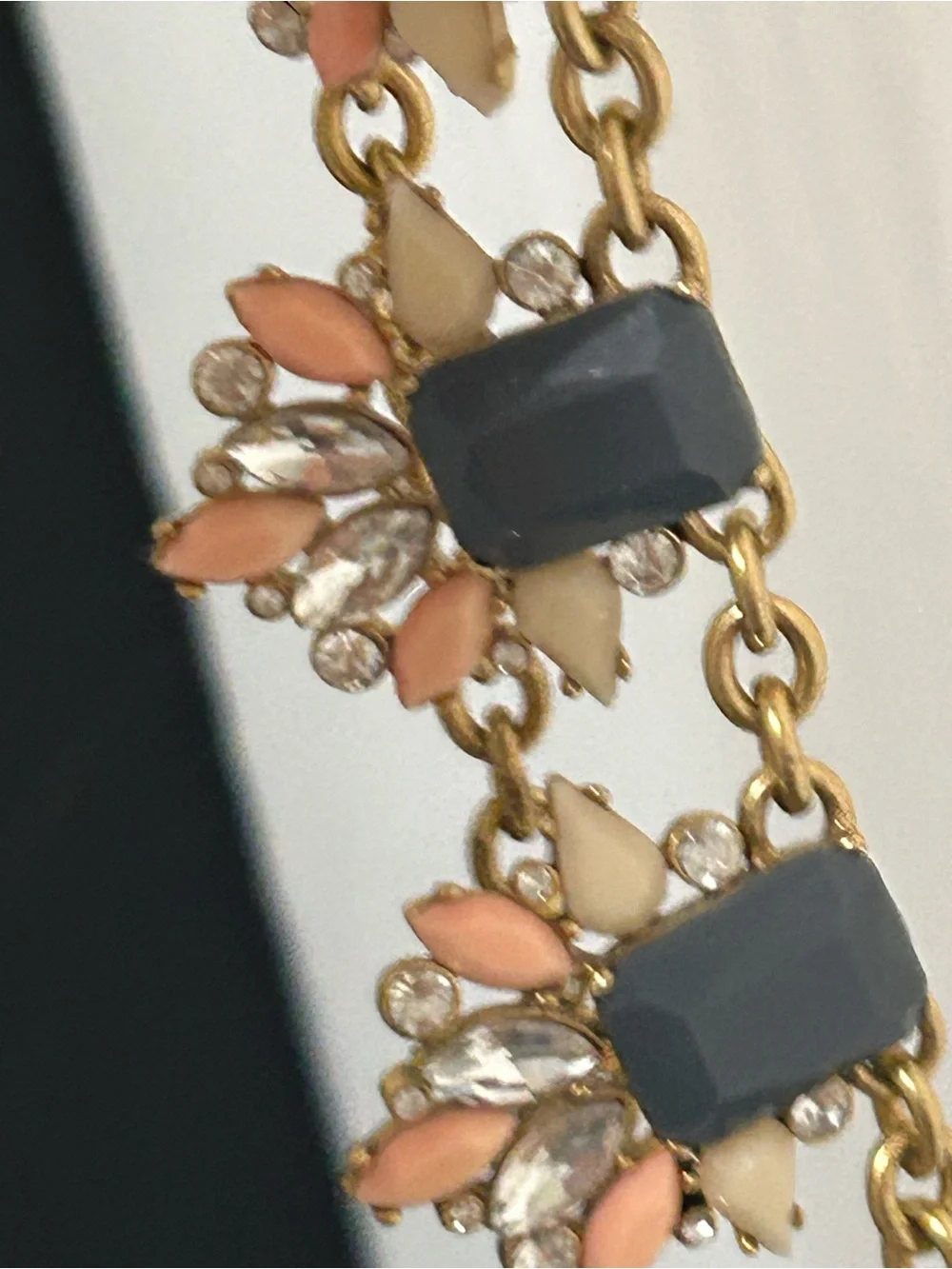 J. Crew Gold Chain Statement Necklace with Gray, Peach and Cream Accents